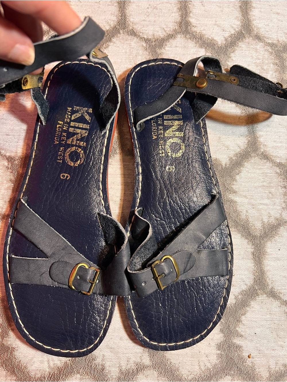 Kino Navy Leather Strap Sandals with Buckle Detail made in Key West FL